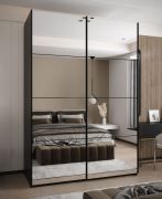 Armadio ad ante scorrevoli "Tampa", nero, 2 ante scorrevoli, 11 scomparti, 2 barre appendiabiti, 2 specchi, Sistema "Soft-Close", 245,5 x 170 x 64 cm