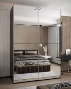 Armadio ad ante scorrevoli "Tampa", nero, 2 ante scorrevoli, 11 scomparti, 2 barre appendiabiti, 2 specchi, Sistema "Soft-Close", 245,5 x 170 x 64 cm