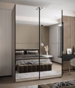 Armadio ad ante scorrevoli "Tampa", color cashmere, 2 ante scorrevoli, 11 scomparti, 2 barre appendiabiti, 2 specchi, Sistema "Soft-Close", 245,5 x 170 x 64 cm