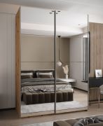 Armadio ad ante scorrevoli "Tampa", color rovere Artisan, 2 ante scorrevoli, 11 scomparti, 2 barre appendiabiti, 2 specchi, Sistema "Soft-Close", 245,5 x 180 x 64 cm