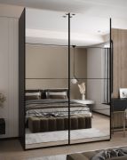 Armadio ad ante scorrevoli "Tampa", nero, 2 ante scorrevoli, 11 scomparti, 2 barre appendiabiti, 2 specchi, Sistema "Soft-Close", 245,5 x 180 x 64 cm
