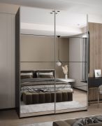 Armadio ad ante scorrevoli "Tampa", nero, 2 ante scorrevoli, 11 scomparti, 2 barre appendiabiti, 2 specchi, Sistema "Soft-Close", 245,5 x 180 x 64 cm