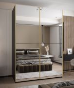 Armadio ad ante scorrevoli "Tampa", nero, 2 ante scorrevoli, 11 scomparti, 2 barre appendiabiti, 2 specchi, Sistema "Soft-Close", 245,5 x 180 x 64 cm