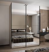 Armadio ad ante scorrevoli "Tampa", color cashmere, 2 ante scorrevoli, 11 scomparti, 2 barre appendiabiti, 2 specchi, Sistema "Soft-Close", 245,5 x 180 x 64 cm