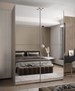 Armadio ad ante scorrevoli "Tampa", color cashmere, 2 ante scorrevoli, 11 scomparti, 2 barre appendiabiti, 2 specchi, Sistema "Soft-Close", 245,5 x 180 x 64 cm