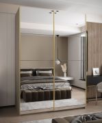 Armadio ad ante scorrevoli "Tampa", color cashmere, 2 ante scorrevoli, 11 scomparti, 2 barre appendiabiti, 2 specchi, Sistema "Soft-Close", 245,5 x 180 x 64 cm