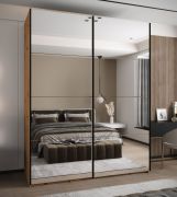 Armadio ad ante scorrevoli "Tampa", color rovere Artisan, 2 ante scorrevoli, 11 scomparti, 2 barre appendiabiti, 2 specchi, Sistema "Soft-Close", 245,5 x 190 x 64 cm