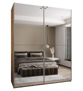 Armadio ad ante scorrevoli "Tampa", color rovere Artisan, 2 ante scorrevoli, 11 scomparti, 2 barre appendiabiti, 2 specchi, Sistema "Soft-Close", 245,5 x 190 x 64 cm