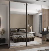 Armadio ad ante scorrevoli "Tampa", bianco, 2 ante scorrevoli, 11 scomparti, 2 barre appendiabiti, 2 specchi, Sistema "Soft-Close", 245,5 x 190 x 64 cm