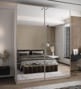Armadio ad ante scorrevoli "Tampa", bianco, 2 ante scorrevoli, 11 scomparti, 2 barre appendiabiti, 2 specchi, Sistema "Soft-Close", 245,5 x 190 x 64 cm