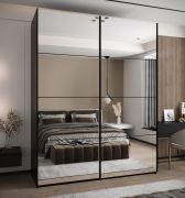 Armadio ad ante scorrevoli "Tampa", nero, 2 ante scorrevoli, 11 scomparti, 2 barre appendiabiti, 2 specchi, Sistema "Soft-Close", 245,5 x 190 x 64 cm