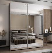Armadio ad ante scorrevoli "Tampa", nero, 2 ante scorrevoli, 11 scomparti, 2 barre appendiabiti, 2 specchi, Sistema "Soft-Close", 245,5 x 190 x 64 cm