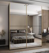 Armadio ad ante scorrevoli "Tampa", nero, 2 ante scorrevoli, 11 scomparti, 2 barre appendiabiti, 2 specchi, Sistema "Soft-Close", 245,5 x 190 x 64 cm