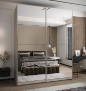 Armadio ad ante scorrevoli "Tampa", color cashmere, 2 ante scorrevoli, 11 scomparti, 2 barre appendiabiti, 2 specchi, Sistema "Soft-Close", 245,5 x 190 x 64 cm