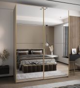 Armadio ad ante scorrevoli "Tampa", color cashmere, 2 ante scorrevoli, 11 scomparti, 2 barre appendiabiti, 2 specchi, Sistema "Soft-Close", 245,5 x 190 x 64 cm