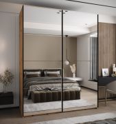 Armadio ad ante scorrevoli "Tampa", color rovere Artisan, 2 ante scorrevoli, 11 scomparti, 2 barre appendiabiti, 2 specchi, Sistema "Soft-Close", 245,5 x 200 x 64 cm