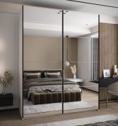 Armadio ad ante scorrevoli "Tampa", bianco, 2 ante scorrevoli, 11 scomparti, 2 barre appendiabiti, 1 specchio, Sistema "Soft-Close", 245,5 x 200 x 64 cm