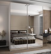 Armadio ad ante scorrevoli "Tampa", bianco, 2 ante scorrevoli, 11 scomparti, 2 barre appendiabiti, 1 specchio, Sistema "Soft-Close", 245,5 x 200 x 64 cm