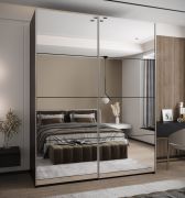 Armadio ad ante scorrevoli "Tampa", nero, 2 ante scorrevoli, 11 scomparti, 2 barre appendiabiti, 1 specchio, Sistema "Soft-Close", 245,5 x 200 x 64 cm