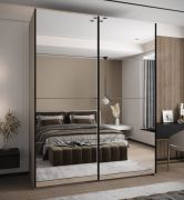Armadio ad ante scorrevoli "Tampa", color cashmere, 2 ante scorrevoli, 11 scomparti, 2 barre appendiabiti, 1 specchio, Sistema "Soft-Close", 245,5 x 200 x 64 cm