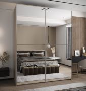 Armadio ad ante scorrevoli "Tampa", color cashmere, 2 ante scorrevoli, 11 scomparti, 2 barre appendiabiti, 2 specchi, Sistema "Soft-Close", 245,5 x 200 x 64 cm