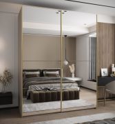 Armadio ad ante scorrevoli "Tampa", color cashmere, 2 ante scorrevoli, 11 scomparti, 2 barre appendiabiti, 2 specchi, Sistema "Soft-Close", 245,5 x 200 x 64 cm