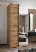 Armadio ad ante scorrevoli "Tampa", color rovere Artisan, 2 ante scorrevoli, 6 scomparti, 2 barre appendiabiti, 1 specchio, Sistema "Soft-Close", 245,5 x 100 x 64 cm