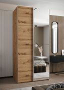 Armadio ad ante scorrevoli "Tampa", color rovere Artisan, 2 ante scorrevoli, 6 scomparti, 2 barre appendiabiti, 1 specchio, Sistema "Soft-Close", 245,5 x 100 x 64 cm
