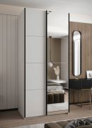 Armadio ad ante scorrevoli "Tampa", bianco, 2 ante scorrevoli, 6 scomparti, 2 barre appendiabiti, 1 specchio, Sistema "Soft-Close", 245,5 x 100 x 64 cm