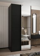 Armadio ad ante scorrevoli "Tampa", nero, 2 ante scorrevoli, 6 scomparti, 2 barre appendiabiti, 1 specchio, Sistema "Soft-Close", 245,5 x 100 x 64 cm