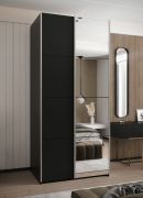 Armadio ad ante scorrevoli "Tampa", nero, 2 ante scorrevoli, 6 scomparti, 2 barre appendiabiti, 1 specchio, Sistema "Soft-Close", 245,5 x 100 x 64 cm