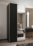 Armadio ad ante scorrevoli "Tampa", nero, 2 ante scorrevoli, 6 scomparti, 2 barre appendiabiti, 1 specchio, Sistema "Soft-Close", 245,5 x 100 x 64 cm