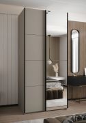 Armadio ad ante scorrevoli "Tampa", color cashmere, 2 ante scorrevoli, 6 scomparti, 2 barre appendiabiti, 1 specchio, Sistema "Soft-Close", 245,5 x 100 x 64 cm