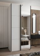 Armadio ad ante scorrevoli "Tampa", bianco, 2 ante scorrevoli, 6 scomparti, 2 barre appendiabiti, 1 specchio, Sistema "Soft-Close", 245,5 x 110 x 64 cm