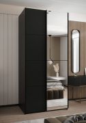 Armadio ad ante scorrevoli "Tampa", nero, 2 ante scorrevoli, 6 scomparti, 2 barre appendiabiti, 1 specchio, Sistema "Soft-Close", 245,5 x 110 x 64 cm