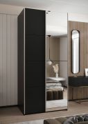 Armadio ad ante scorrevoli "Tampa", nero, 2 ante scorrevoli, 6 scomparti, 2 barre appendiabiti, 1 specchio, Sistema "Soft-Close", 245,5 x 110 x 64 cm