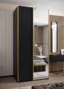 Armadio ad ante scorrevoli "Tampa", nero, 2 ante scorrevoli, 6 scomparti, 2 barre appendiabiti, 1 specchio, Sistema "Soft-Close", 245,5 x 110 x 64 cm