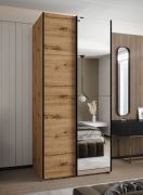 Armadio ad ante scorrevoli "Tampa", color rovere Artisan, 2 ante scorrevoli, 6 scomparti, 2 barre appendiabiti, 1 specchio, Sistema "Soft-Close", 245,5 x 120 x 64 cm