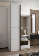 Armadio ad ante scorrevoli "Tampa", bianco, 2 ante scorrevoli, 6 scomparti, 2 barre appendiabiti, 1 specchio, Sistema "Soft-Close", 245,5 x 120 x 64 cm