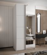 Armadio ad ante scorrevoli "Tampa", bianco, 2 ante scorrevoli, 6 scomparti, 2 barre appendiabiti, 1 specchio, Sistema "Soft-Close", 245,5 x 120 x 64 cm