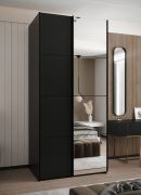 Armadio ad ante scorrevoli "Tampa", nero, 2 ante scorrevoli, 6 scomparti, 2 barre appendiabiti, 1 specchio, Sistema "Soft-Close", 245,5 x 120 x 64 cm