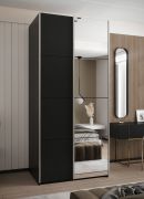 Armadio ad ante scorrevoli "Tampa", nero, 2 ante scorrevoli, 6 scomparti, 2 barre appendiabiti, 1 specchio, Sistema "Soft-Close", 245,5 x 120 x 64 cm