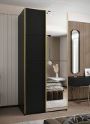 Armadio ad ante scorrevoli "Tampa", nero, 2 ante scorrevoli, 6 scomparti, 2 barre appendiabiti, 1 specchio, Sistema "Soft-Close", 245,5 x 120 x 64 cm