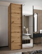 Armadio ad ante scorrevoli "Tampa", color rovere Artisan, 2 ante scorrevoli, 6 scomparti, 2 barre appendiabiti, 1 specchio, Sistema "Soft-Close", 245,5 x 130 x 64 cm