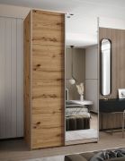 Armadio ad ante scorrevoli "Tampa", color rovere Artisan, 2 ante scorrevoli, 6 scomparti, 2 barre appendiabiti, 1 specchio, Sistema "Soft-Close", 245,5 x 130 x 64 cm