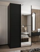 Armadio ad ante scorrevoli "Tampa", nero, 2 ante scorrevoli, 6 scomparti, 2 barre appendiabiti, 1 specchio, Sistema "Soft-Close", 245,5 x 130 x 64 cm