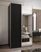Armadio ad ante scorrevoli "Tampa", nero, 2 ante scorrevoli, 6 scomparti, 2 barre appendiabiti, 1 specchio, Sistema "Soft-Close", 245,5 x 130 x 64 cm