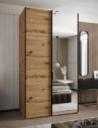Armadio ad ante scorrevoli "Tampa", color rovere Artisan, 2 ante scorrevoli, 6 scomparti, 2 barre appendiabiti, 1 specchio, Sistema "Soft-Close", 245,5 x 140 x 64 cm