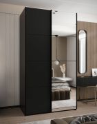 Armadio ad ante scorrevoli "Tampa", nero, 2 ante scorrevoli, 6 scomparti, 2 barre appendiabiti, 1 specchio, Sistema "Soft-Close", 245,5 x 140 x 64 cm