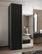 Armadio ad ante scorrevoli "Tampa", nero, 2 ante scorrevoli, 6 scomparti, 2 barre appendiabiti, 1 specchio, Sistema "Soft-Close", 245,5 x 140 x 64 cm